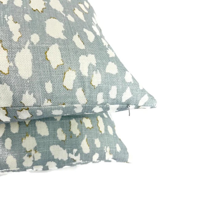 Jan Showers for Kravet Lynx Dot in Ciel Pillow Cover - Square Euro Sham - Light Blue With Cream Animal Spot Linen Print Cushion Case For Sale In Portland, OR - Image 6 of 6