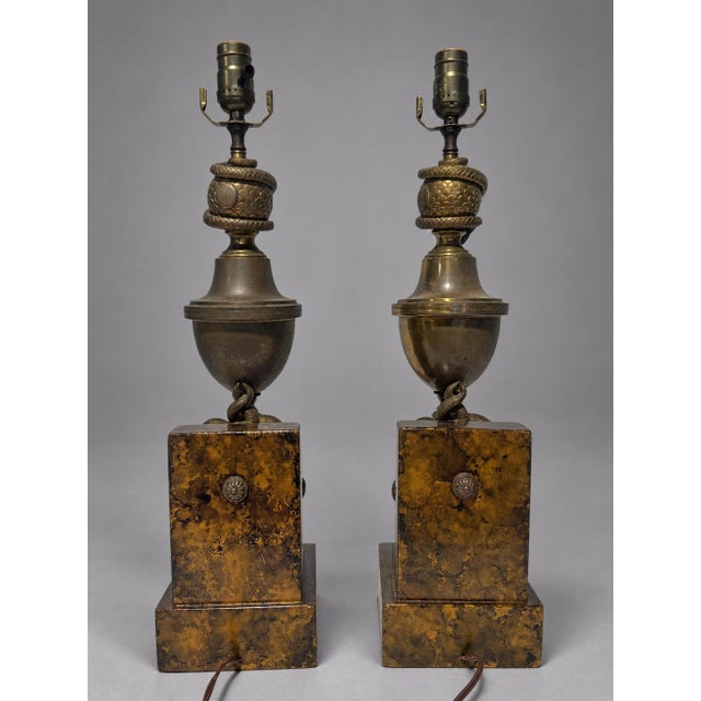 Bronze Pair of Continental Empire Revival Serpent and Lion-Mask Table Lamps, Circa 1920 For Sale - Image 8 of 10