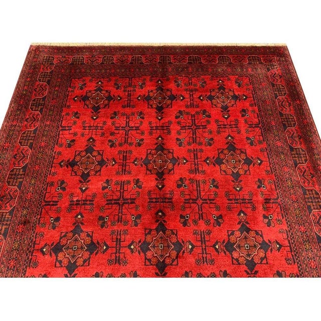 Ruby Red Fine Quality Hand Knotted Afghan Khal Mohammadi Wool Area Rug 7.6 X 5.11 Ft For Sale - Image 8 of 14