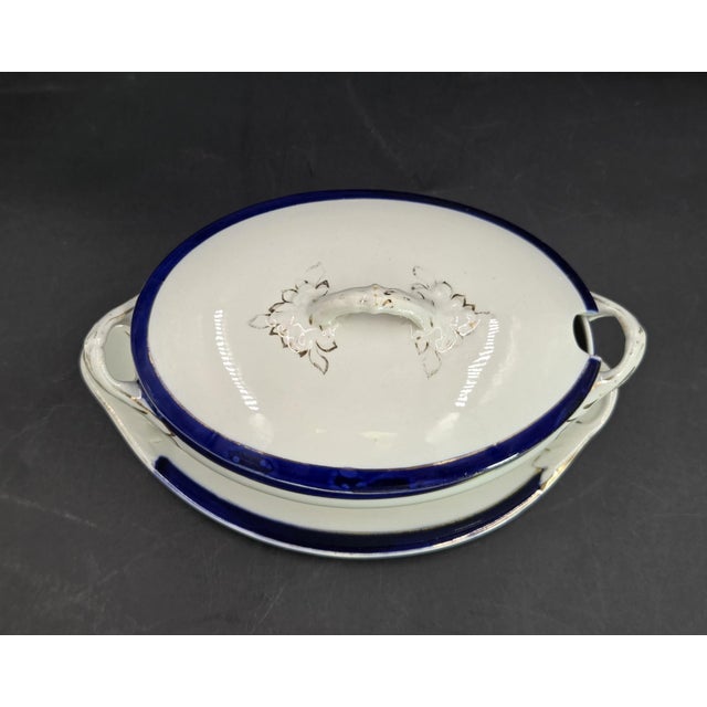 Mid 20th Century Large English Gravy Boat With Cobalt Blue Stripe For Sale - Image 18 of 18