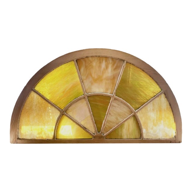 Antique 1920s Slag Glass Stained Glass Transom Window Architectural Salvage For Sale