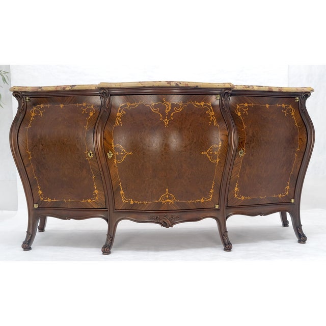 Very Fine Extra Large French Inlaid Bombe 3 Doors Dresser Fitted Drawers MINT For Sale - Image 13 of 18