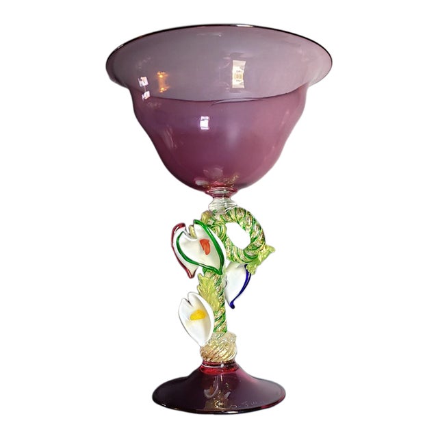 Late 20th Century Davide Fuin Murano Glass Tazza Compote Bowl 16in For Sale