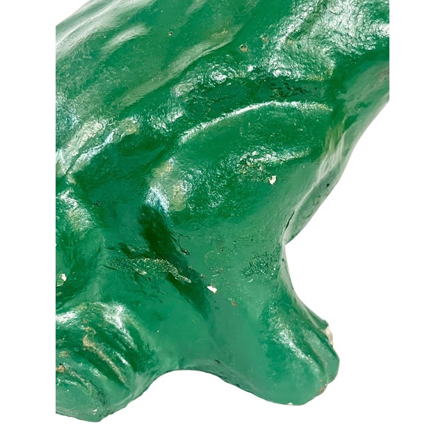 Sculpture Materials Vintage Emerald Green Painted Concrete Frog Garden Ornament For Sale - Image 7 of 13