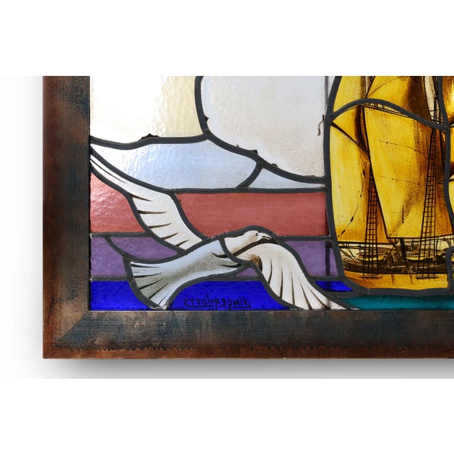 Framed Stained Glass Window by Leo Vingerhoets, 1950s For Sale - Image 4 of 12
