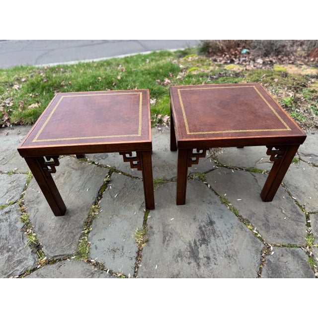 Auburn Mahogany Chinoiserie Side Tables With Gold Inlay, a Pair For Sale - Image 8 of 12