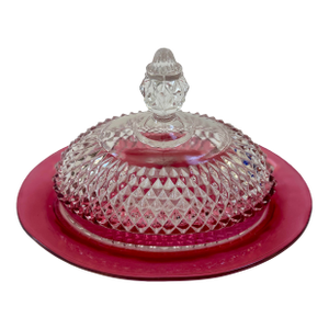 1960s Cranberry Diamond Butter Dish & Cover Gift