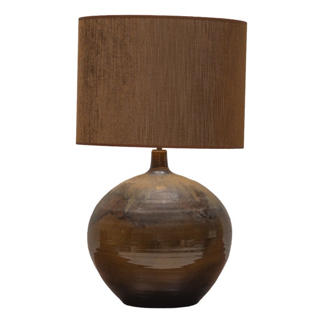 Large French Glazed Ceramic Table Lamp, 1970s For Sale