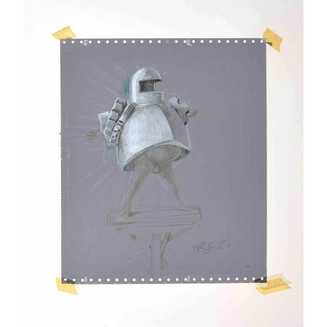 Knight is an original drawing in china ink, pencil and white lead realized by Leo Guida in 1970. Good condition. Leo Guida...