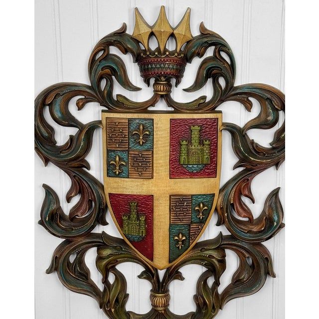 Vintage 38" Heraldry Coat of Arms Wall Art Hanging Sculpture For Sale - Image 4 of 14