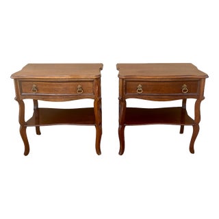 Spanish Wood Bedside Tables with Drawers and Lower Shelves, 1940s, Set of 2 For Sale