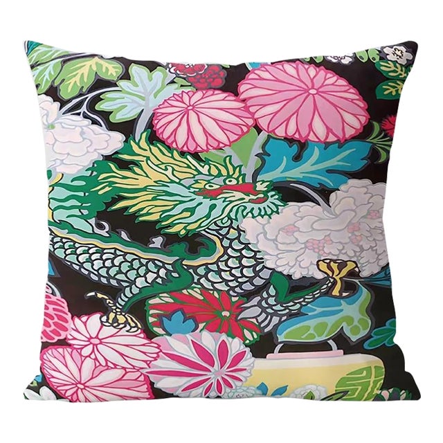 Qinglong Flower Throw Pillow - 19 Inches For Sale