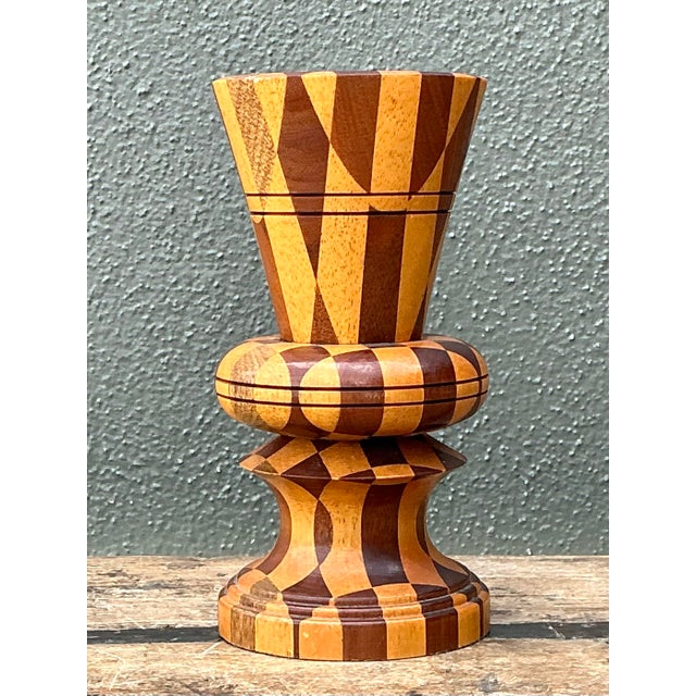Vintage Geometric Wood Marquetry Vase For Sale - Image 9 of 12