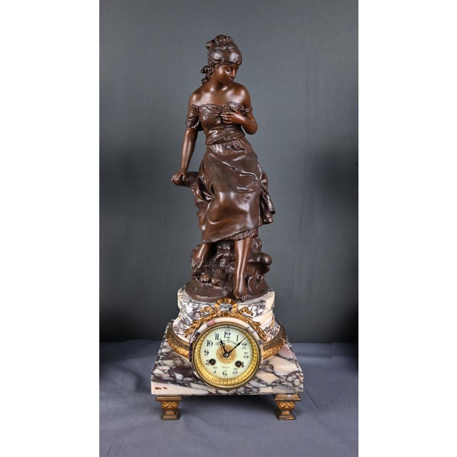 Early 20th Century Marble and Spelter Fireplace Mantel Set by A. Moreau, Set of 3 For Sale - Image 11 of 18