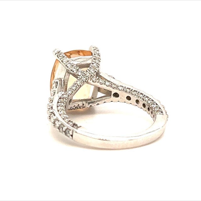 Metal Natural Morganite Diamond Ring 14k Gold 4.26 TCW Certified, Size 5 For Sale - Image 7 of 15