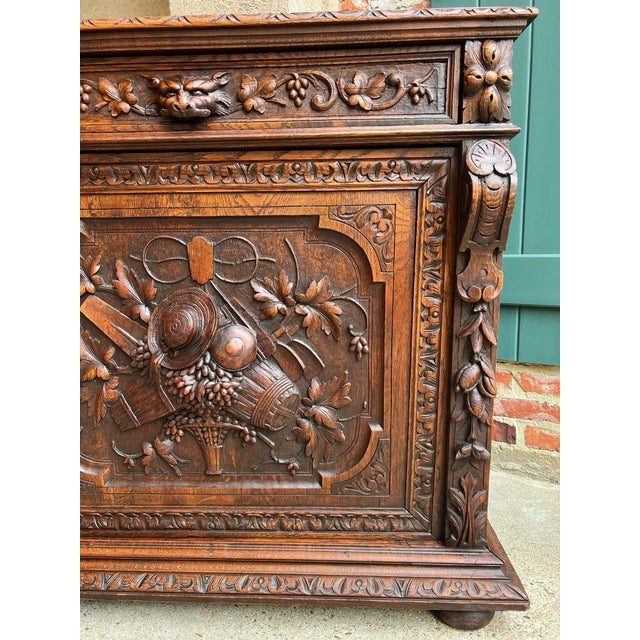 Antique French Wine Cabinet Sideboard Renaissance Revival Carved Oak C1890 For Sale - Image 10 of 18
