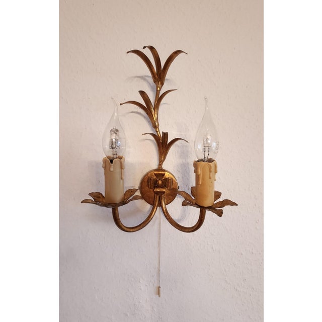 Italian Floral Hand-Forged Gilded Florentine Wall Lamp, 1950s For Sale - Image 14 of 18