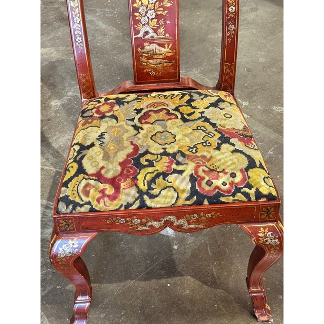 Vintage Queen Anne Red Chinoiserie Chair For Sale - Image 4 of 7