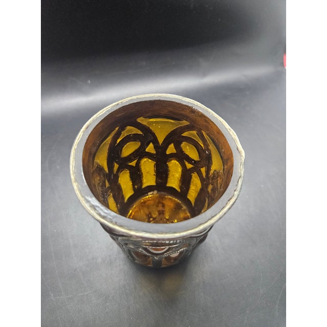 Vintage Baroque Brass Caged Amber Blown Bubble Glass Sconce