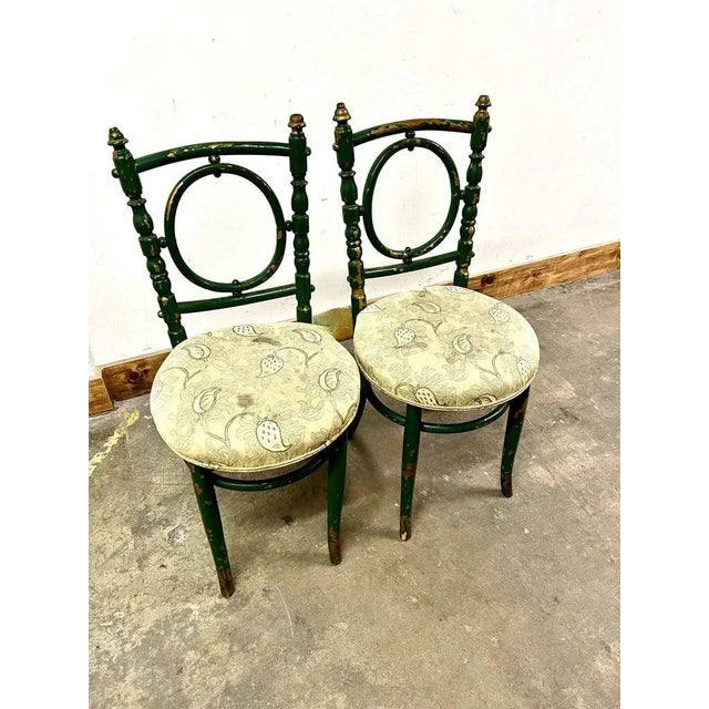 Victorian 19th Century Green and Gold Bentwood Chairs with Heavy Patination - A Pair For Sale - Image 3 of 9