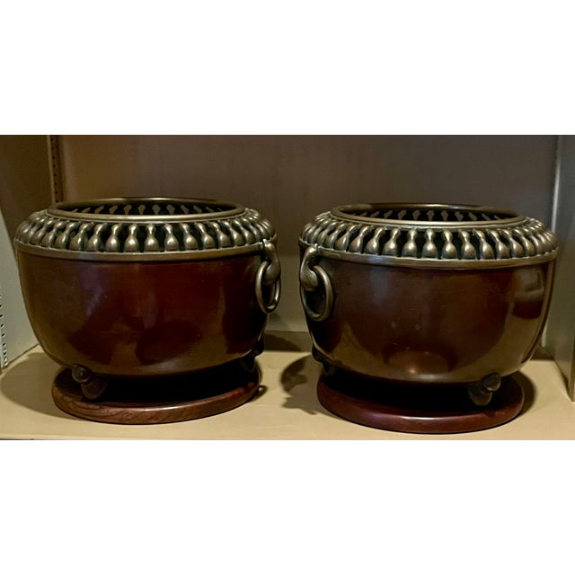 Antique Japanese Art Deco Taisho Bronze Cachepot Planters or Orchid Pots, Circa 1920 - A Pair For Sale - Image 18 of 18