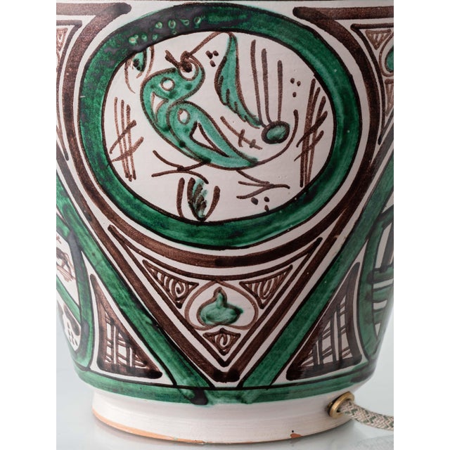Mid-20th Century Spanish Revival Green Ceramic Table Lamp with Silk Shade, 1970s For Sale - Image 12 of 18