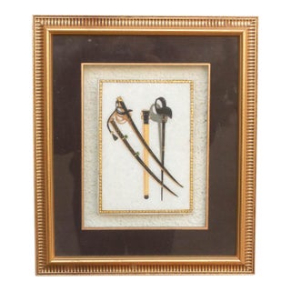 Vintage Indian Framed Art Ceremonial Crossed Swords For Sale