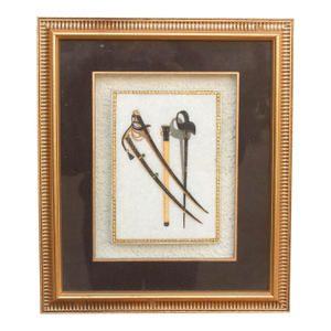 Vintage Indian Framed Art Ceremonial Crossed Swords