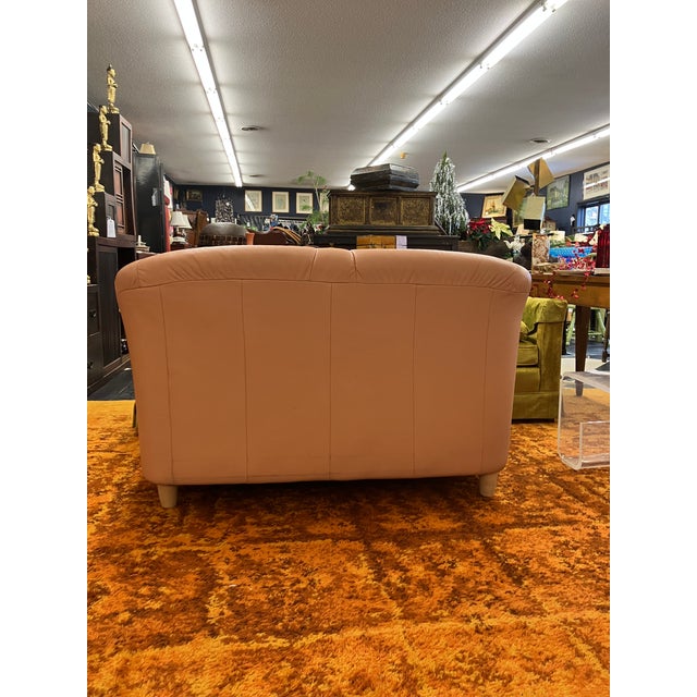 1980s 1980's 100% Leather Made in Italy Overstuffed Peach Loveseat, Pale Pink W Light Birch Legs For Sale - Image 5 of 9