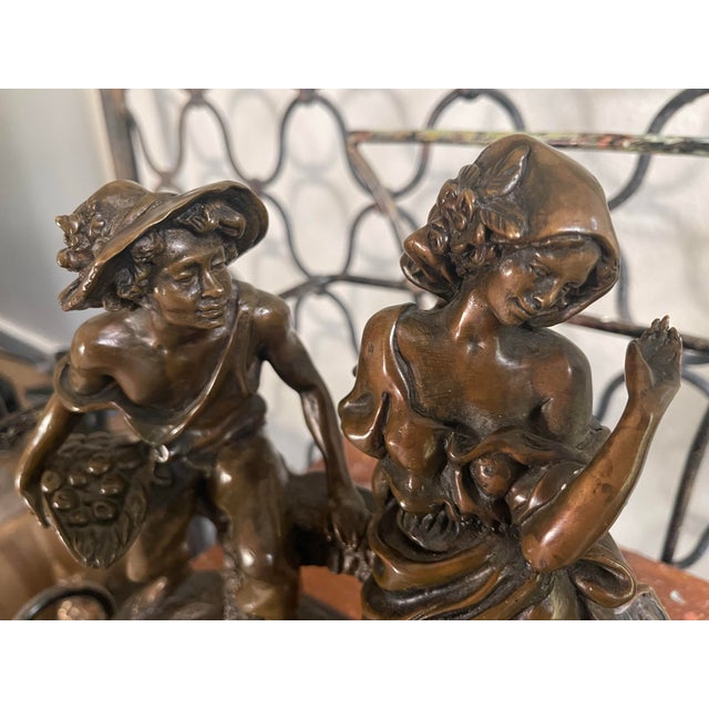 Brown Romantic Bronze Figural Sculpture of Courting Couple on Bench For Sale - Image 8 of 11
