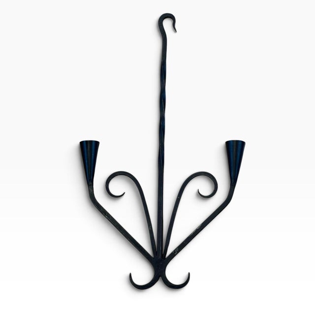 Mid-Century Modern Vintage German Wrought Iron Two-Arm Wall Candle Sconce For Sale - Image 3 of 14