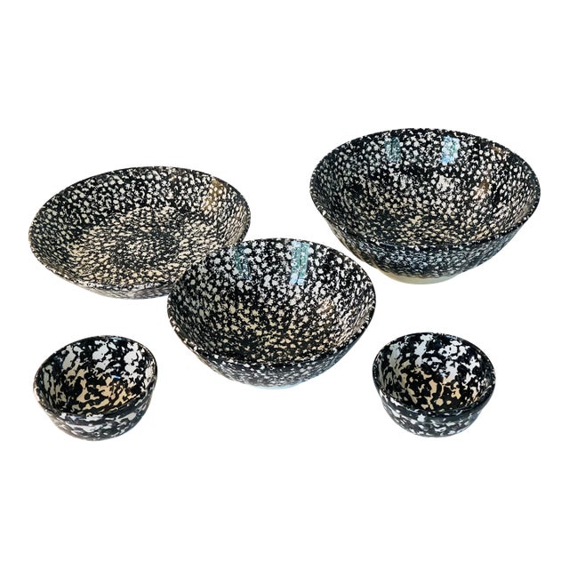 Mid 20 C Century Italian Roma Spattered Spongewear Ceramic Bowls Set Handpainted - Set of 5 For Sale