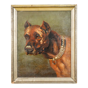 Captivating Detailed Portrait of Pit Bull Dog Pet Antique Framed Oil Painting Wall Home Decor