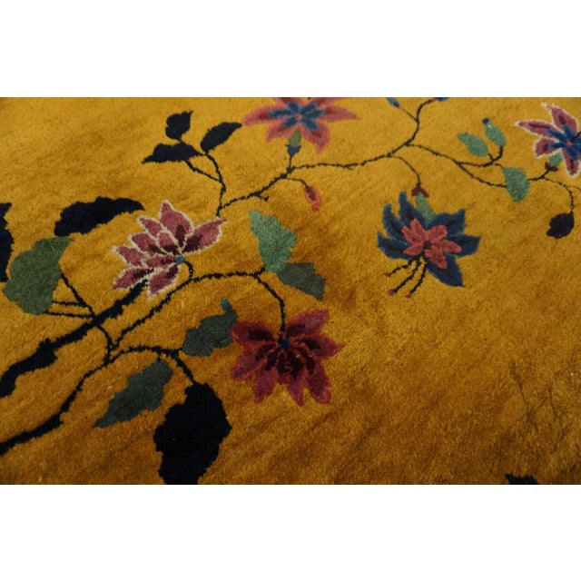 Textile 1920s Yellow Minimalist Floral Antique Chinese Art Deco Carpet 9' X 11'6" Handknotted Wool Rug For Sale - Image 7 of 13