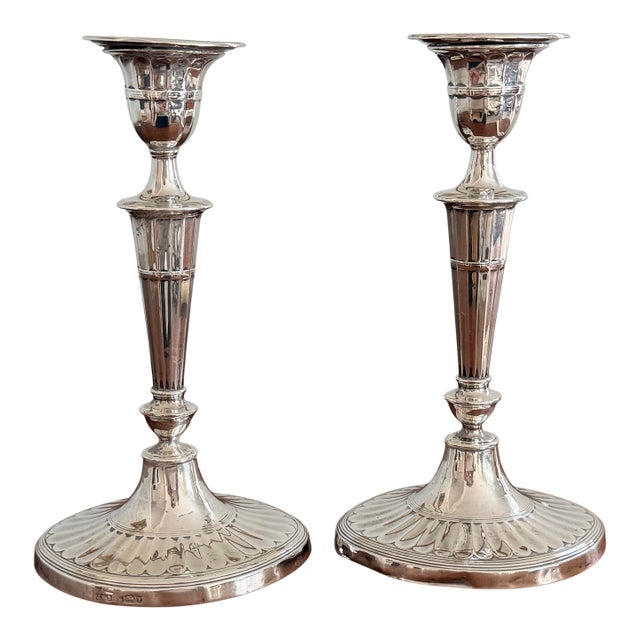 Pair of English George III Style Sterling Silver Candlesticks, 1890s For Sale