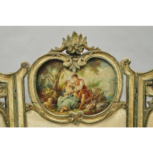 Beige Antique French Louis XV Hand Painted Petite 3 Panel Folding Dressing Screen For Sale - Image 8 of 18