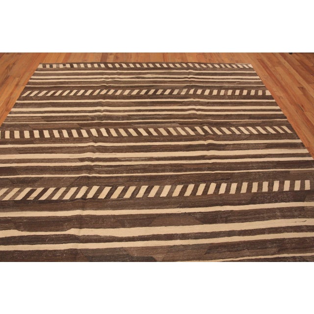 Modern Nazmiyal Collection Modern Brown and Cream Kilim Rug For Sale - Image 3 of 6
