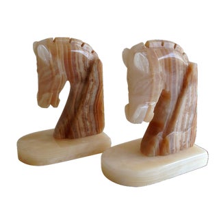 Pair of Onyx Horse Head Bookends For Sale