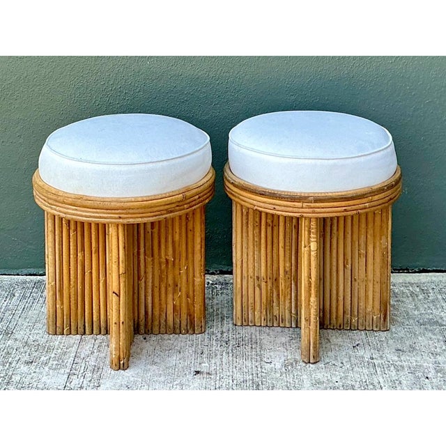 Early 21st Century Vintage Rattan Drum Stools - A Pair For Sale - Image 5 of 12