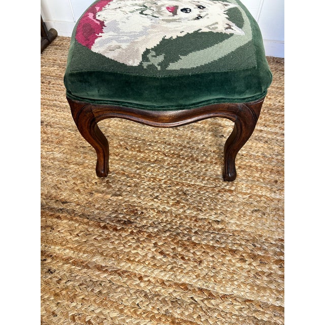 Wood Early 20th Century Antique Stool With West Highland Needlepoint For Sale - Image 7 of 10