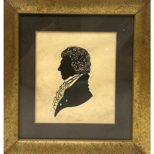 Antique Pair English Watercolor Paintings Silhouettes Giltwood Frames 19 Centry For Sale - Image 6 of 8