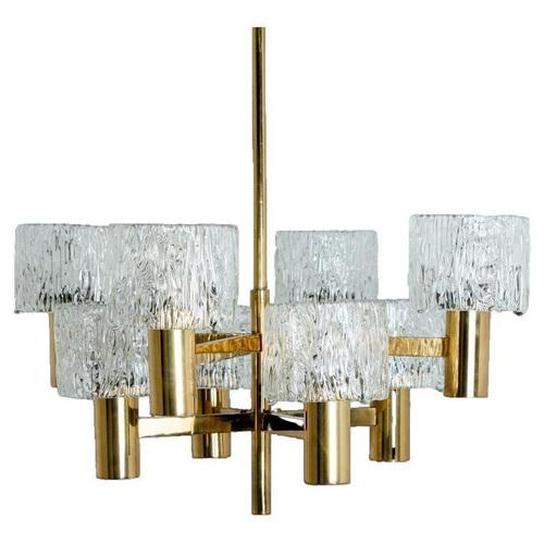 Brass Chandelier attributed to Carl Fagerlund for Orrefors, 1960s For Sale - Image 13 of 13