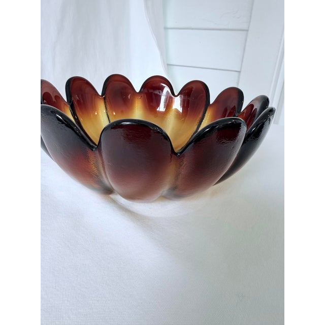 Glass Mid 20th Century Amber Art Glass, Lotus Bowl by Indiana Glass For Sale - Image 7 of 11