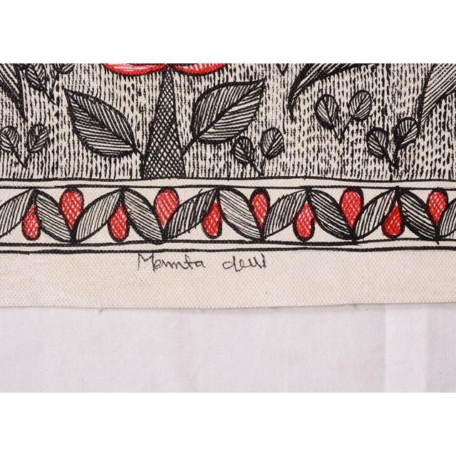 Folk Art Auspicious Harmony – Original Hand-Painted Madhubani Folk Art by National Award Winner Mamta Devi (2016) For Sale - Image 3 of 4