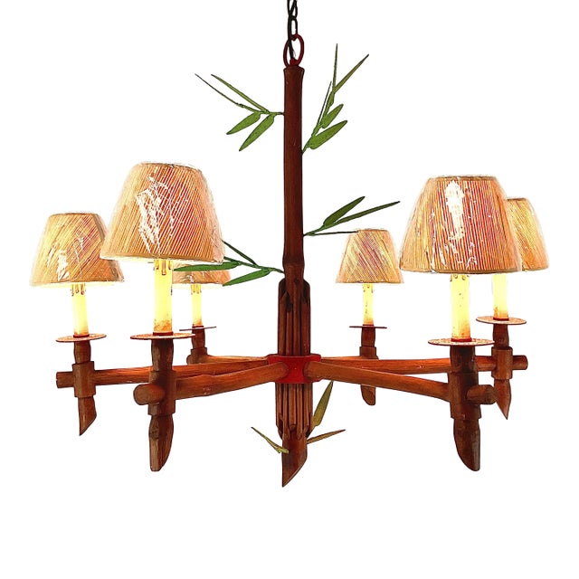 Natural Bamboo and Metal Currey and Co. Chandelier For Sale
