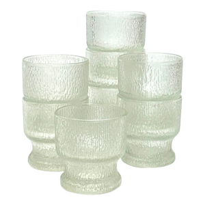 Vintage Indiana Glass Textured Crystal Ice Lowball Drinking Glasses - Set of 8