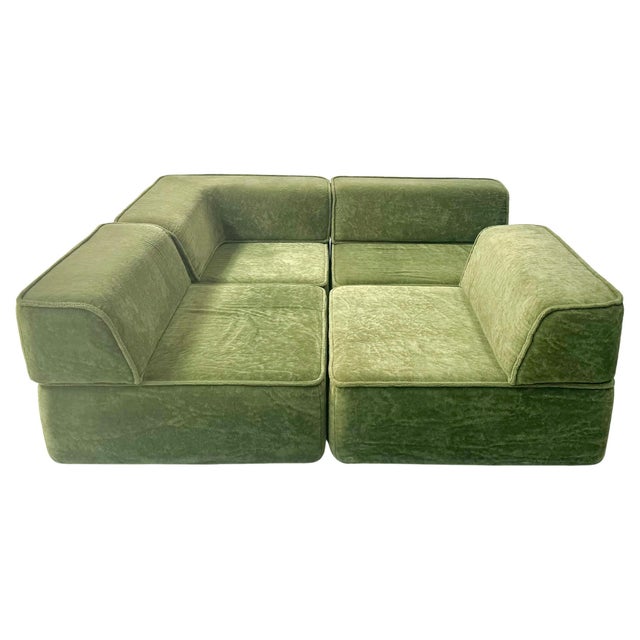 1970s Vintage Trio Sofa in Green Teddy Fabric from Cor, 1970s, Set of 4 For Sale - Image 5 of 14