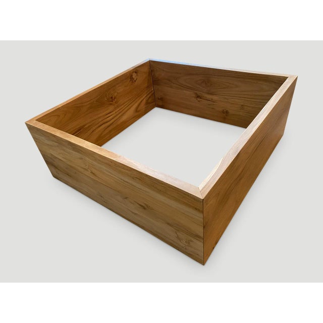 Andrianna Shamaris Impressive Square Natural Teak Wood Coffee Table For Sale In New York - Image 6 of 18