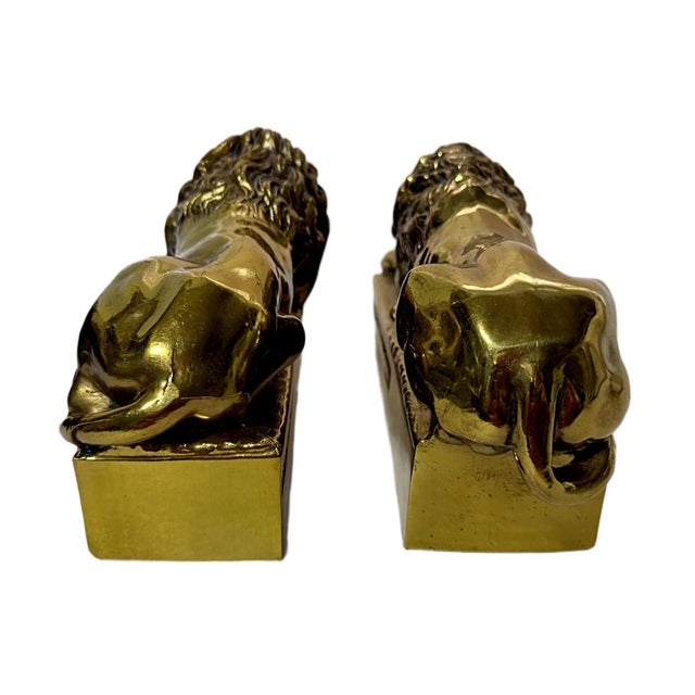 Metal Mid 20th Century Solid Cast Brass Antonio Canova Lion Bookends - A Pair For Sale - Image 7 of 8