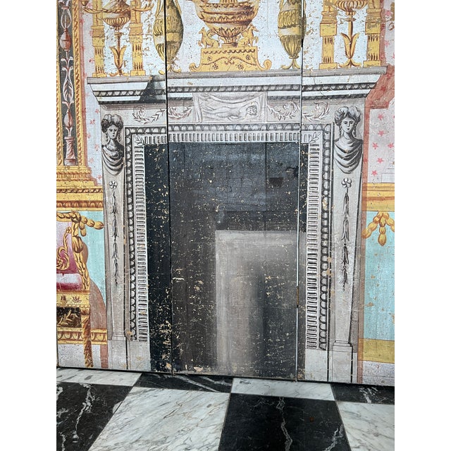 Large Neoclassical Pompeian Style Six Panel Folding Screen With Trompe L’Oeil Interior Scene For Sale In San Diego - Image 6 of 12